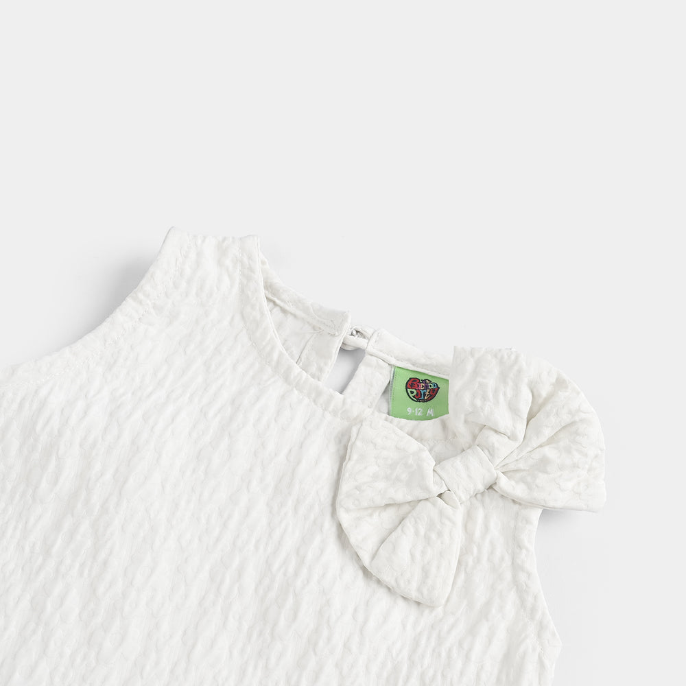 Infant Girls Poly Net Casual Frock Bow - White