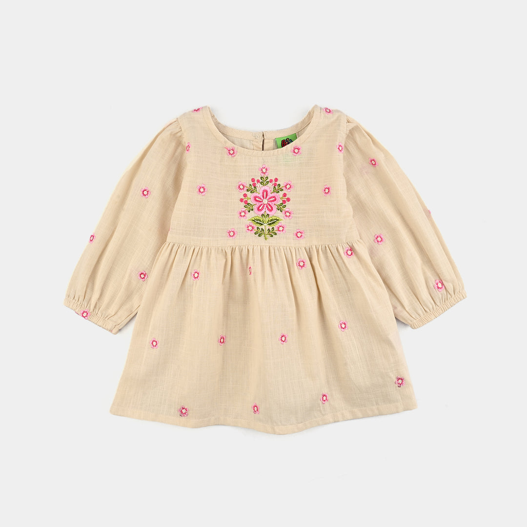 Infant Girls Cotton Slub Embroidered Top - Off White
