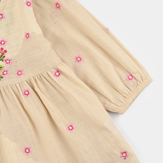 Infant Girls Cotton Slub Embroidered Top - Off White