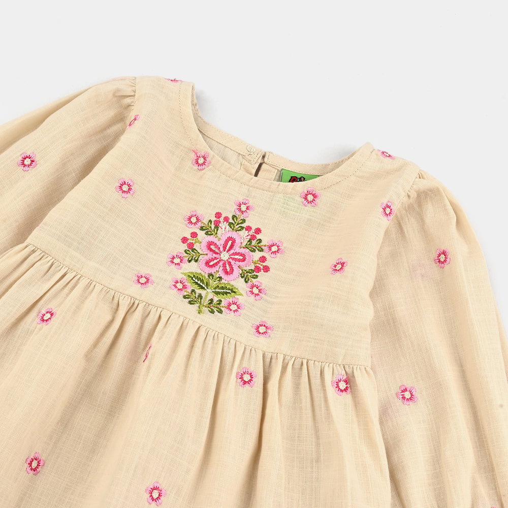 Infant Girls Cotton Slub Embroidered Top - Off White