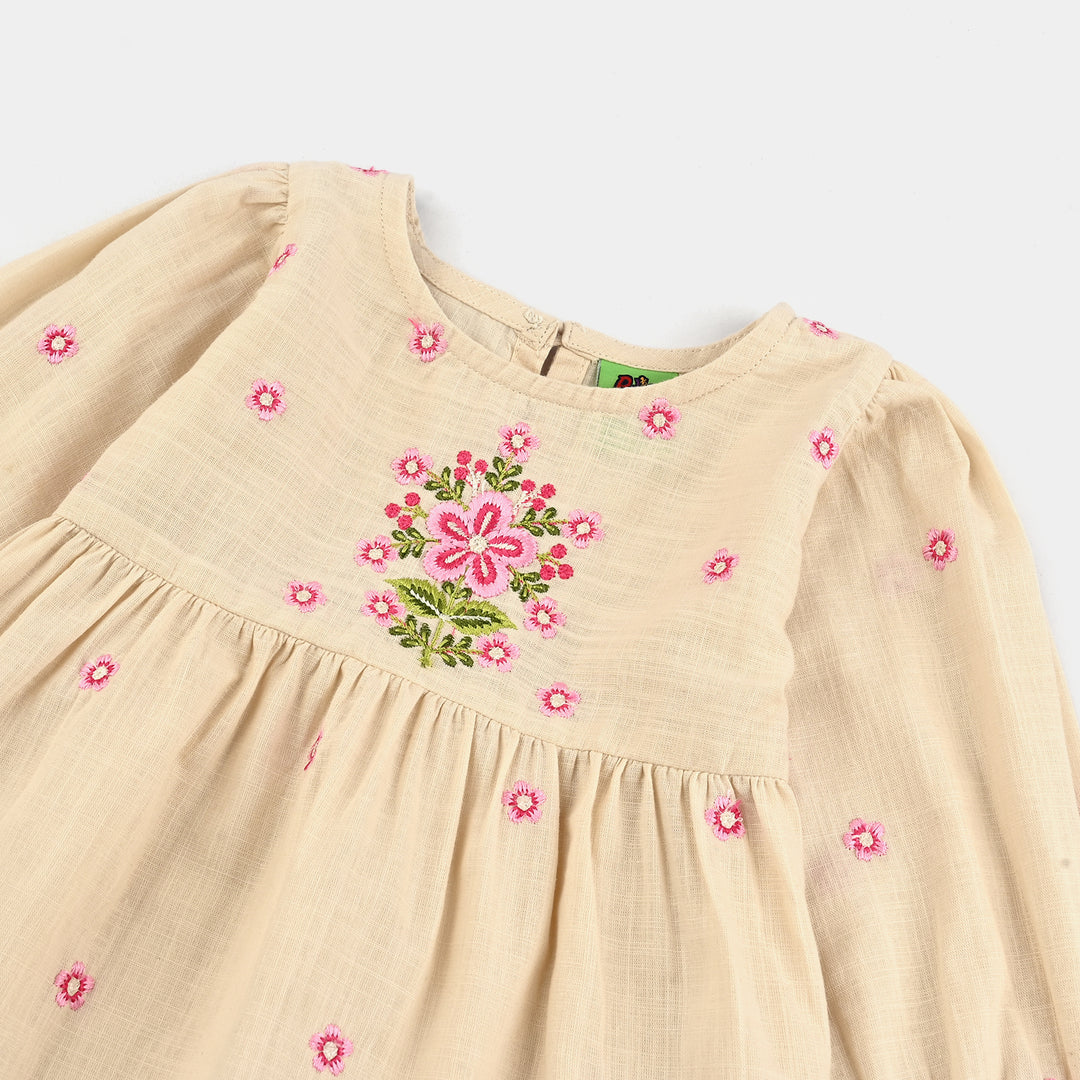 Infant Girls Cotton Slub Embroidered Top - Off White
