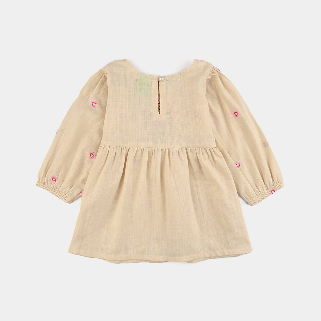 Infant Girls Cotton Slub Embroidered Top - Off White