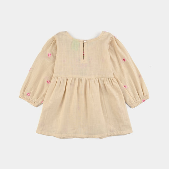 Infant Girls Cotton Slub Embroidered Top - Off White