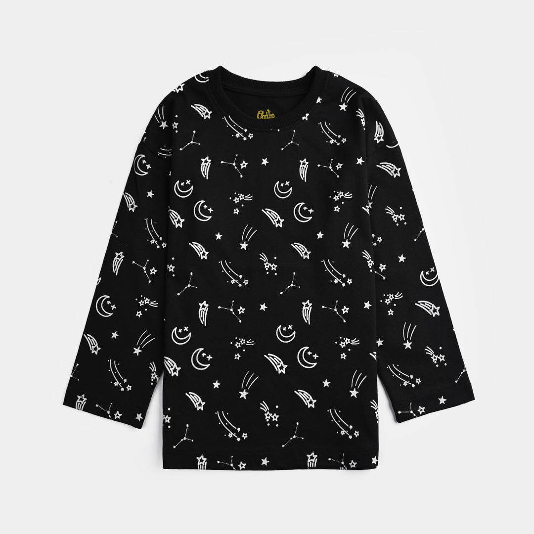 Boys Poly Cotton Jersey Night Suit STARS-BLACK