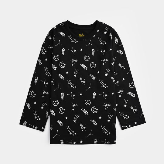 Boys Poly Cotton Jersey Night Suit STARS-BLACK