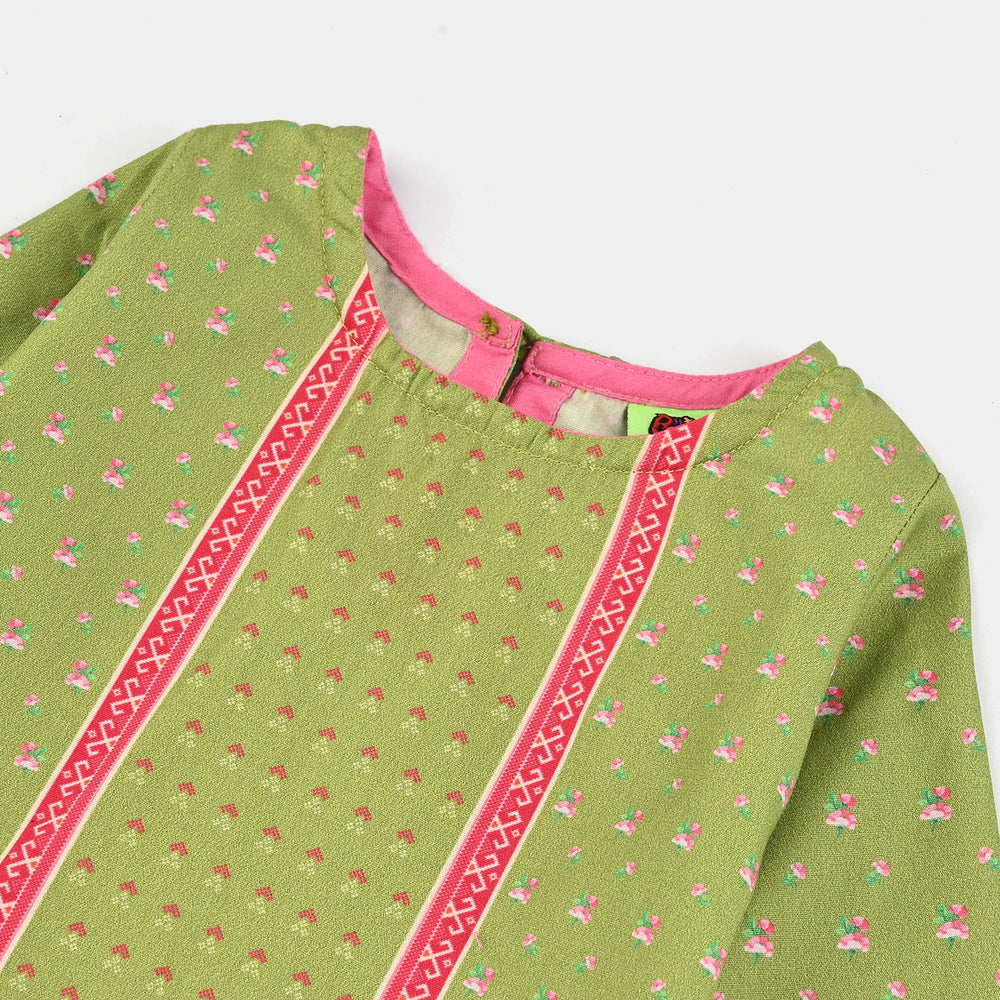Infant Girls Cotton Poplin Printed Kurti Desi - Green