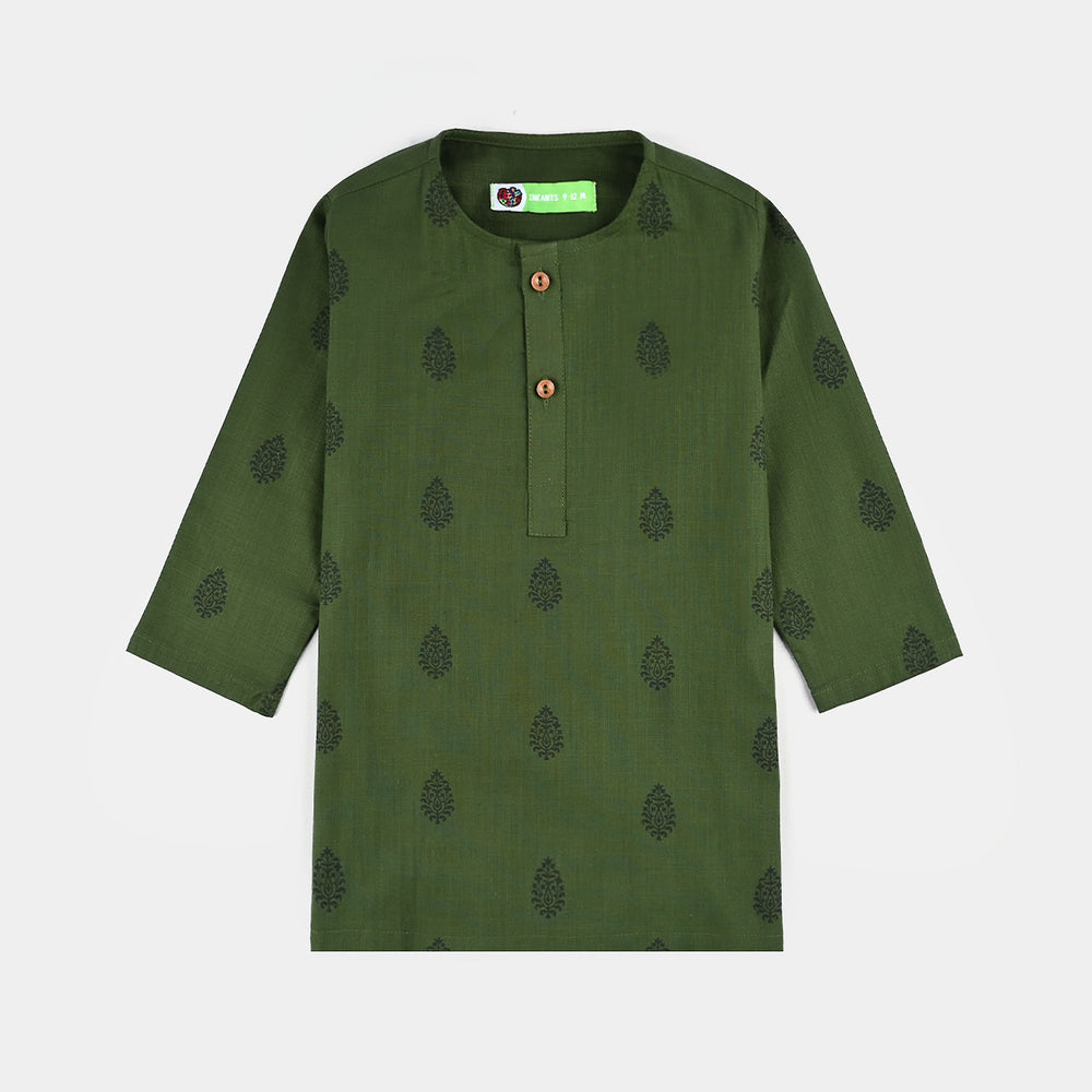 Infant Boys Cotton Slub Kurta Pajama - Green