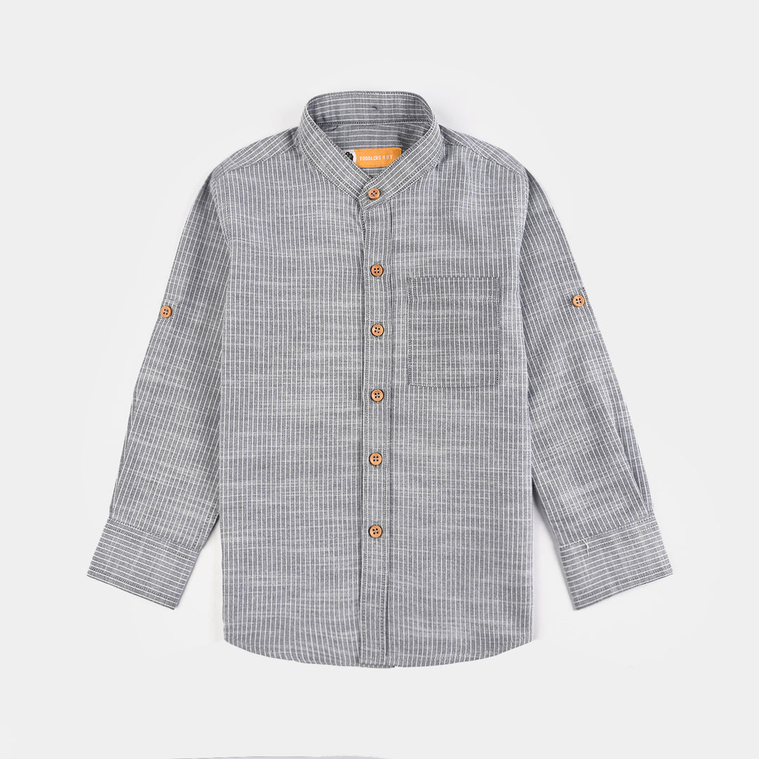 Boys Yarn Dyed Shirt F/S (Textured Stripe)-GREY