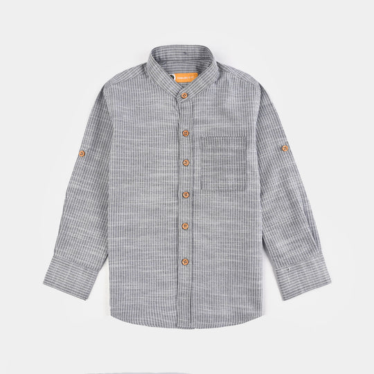 Boys Yarn Dyed Shirt F/S (Textured Stripe)-GREY