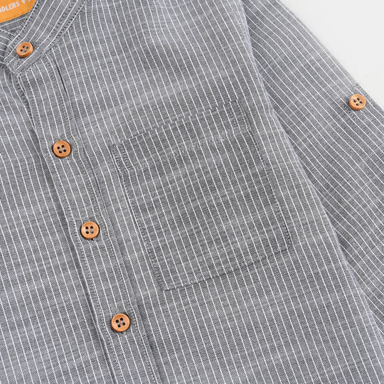Boys Yarn Dyed Shirt F/S (Textured Stripe)-GREY