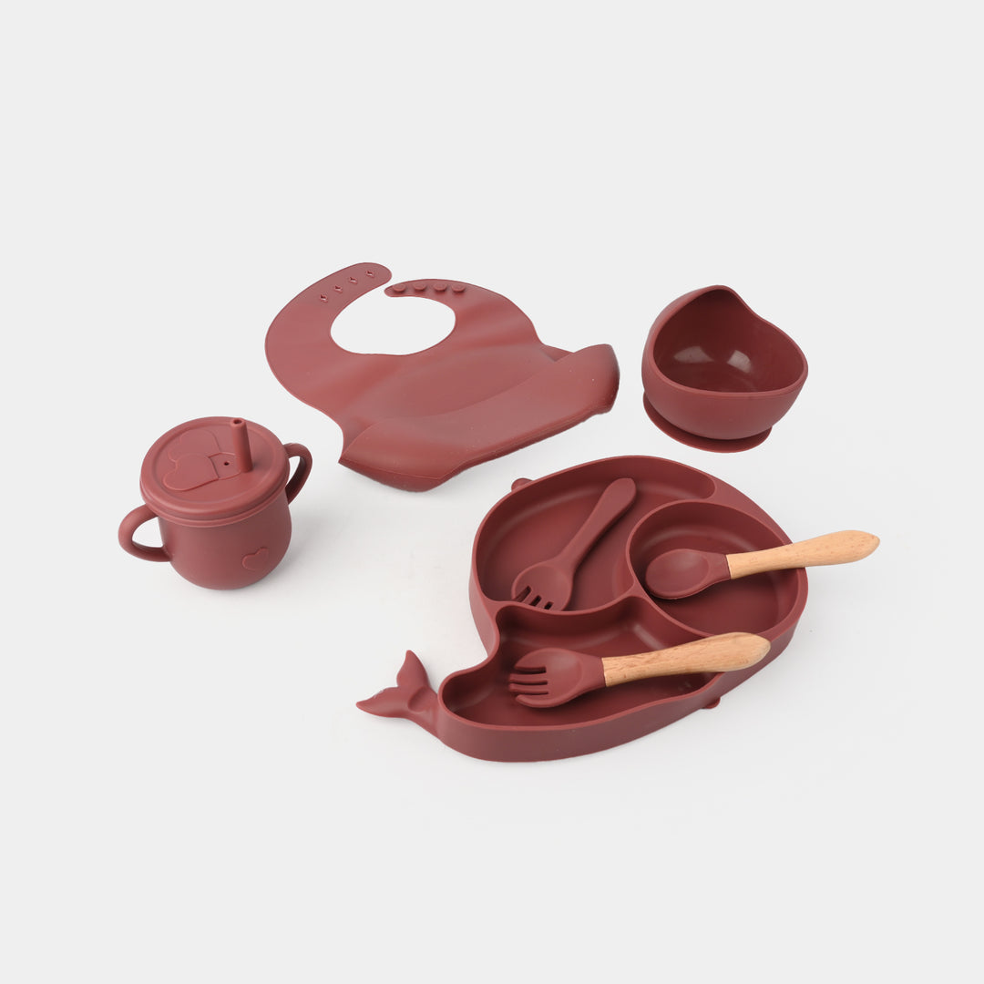 Adorable Food Grade Silicone Baby Tableware Set 9Pcs Set | Fish Maroon 1545