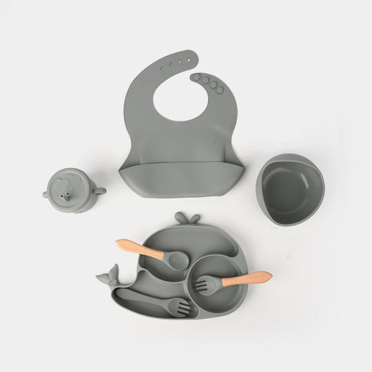 Adorable Food Grade Silicone Baby Tableware Set 9Pcs Set | Fish Grey 1545