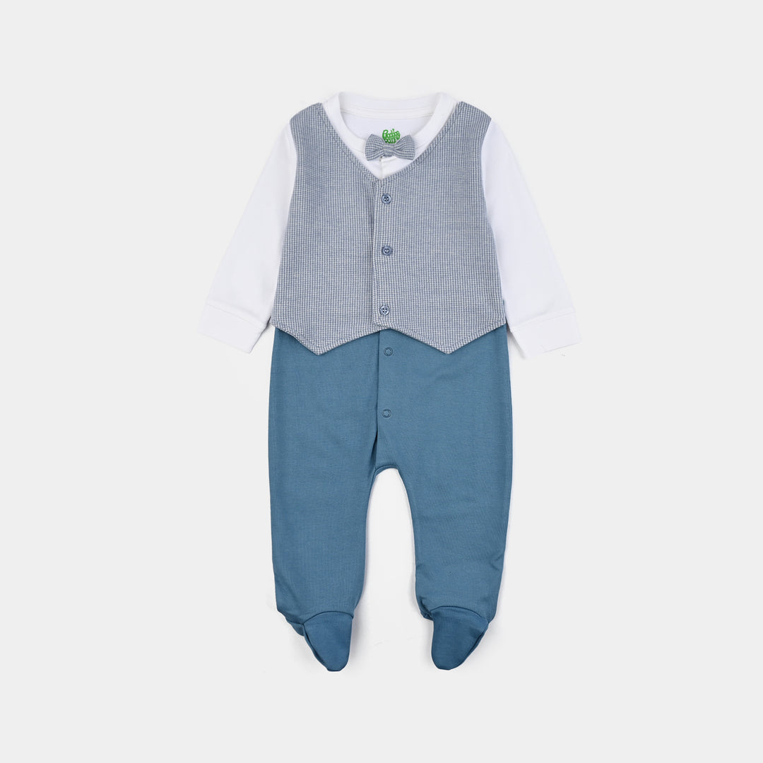 Infant Boys Cotton Interlock Romper Jacquard Coat Style - Blue