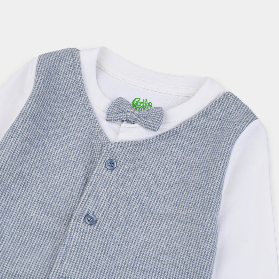 Infant Boys Cotton Interlock Romper Jacquard Coat Style - Blue