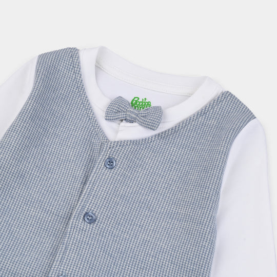Infant Boys Cotton Interlock Romper Jacquard Coat Style - Blue