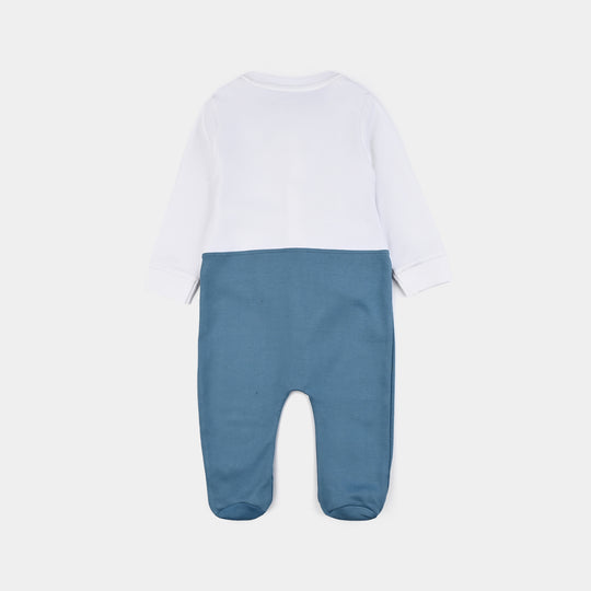 Infant Boys Cotton Interlock Romper Jacquard Coat Style - Blue