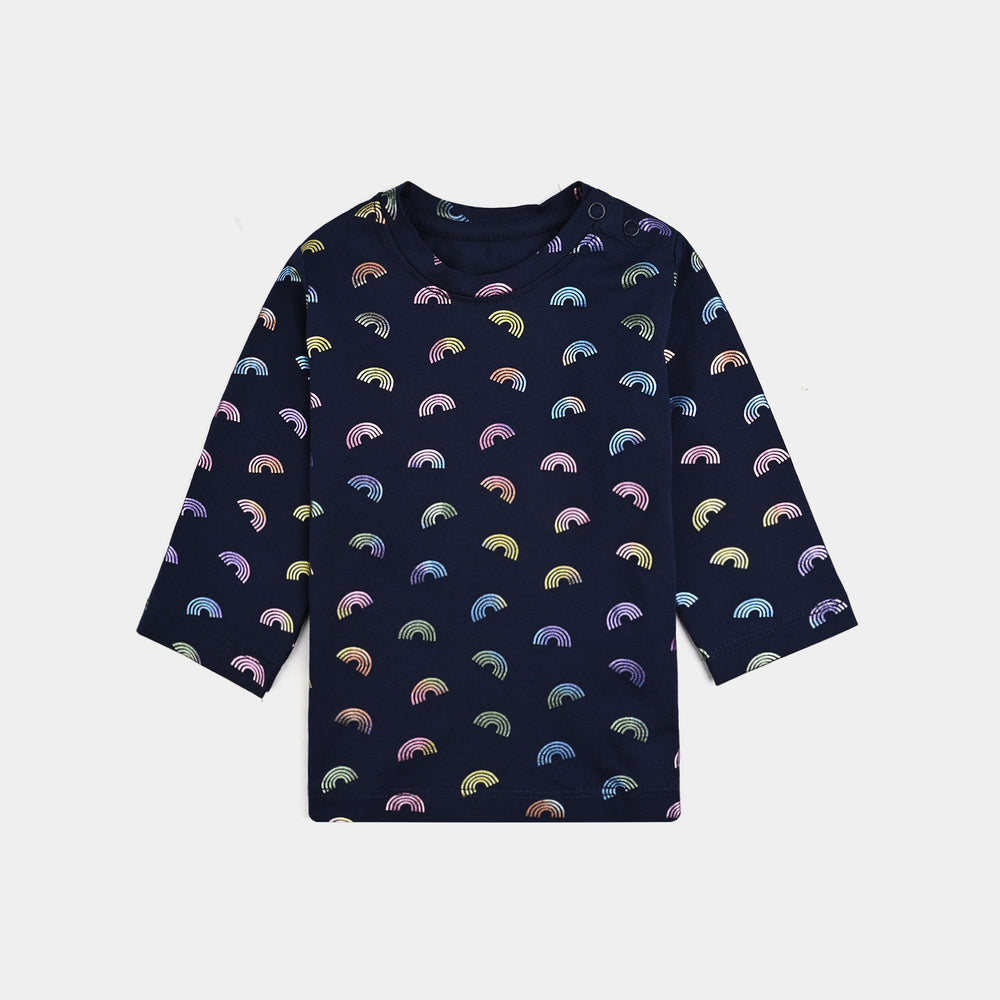 Infant Girls Lycra Jersey T-Shirt Navy Rainbow-NAVY