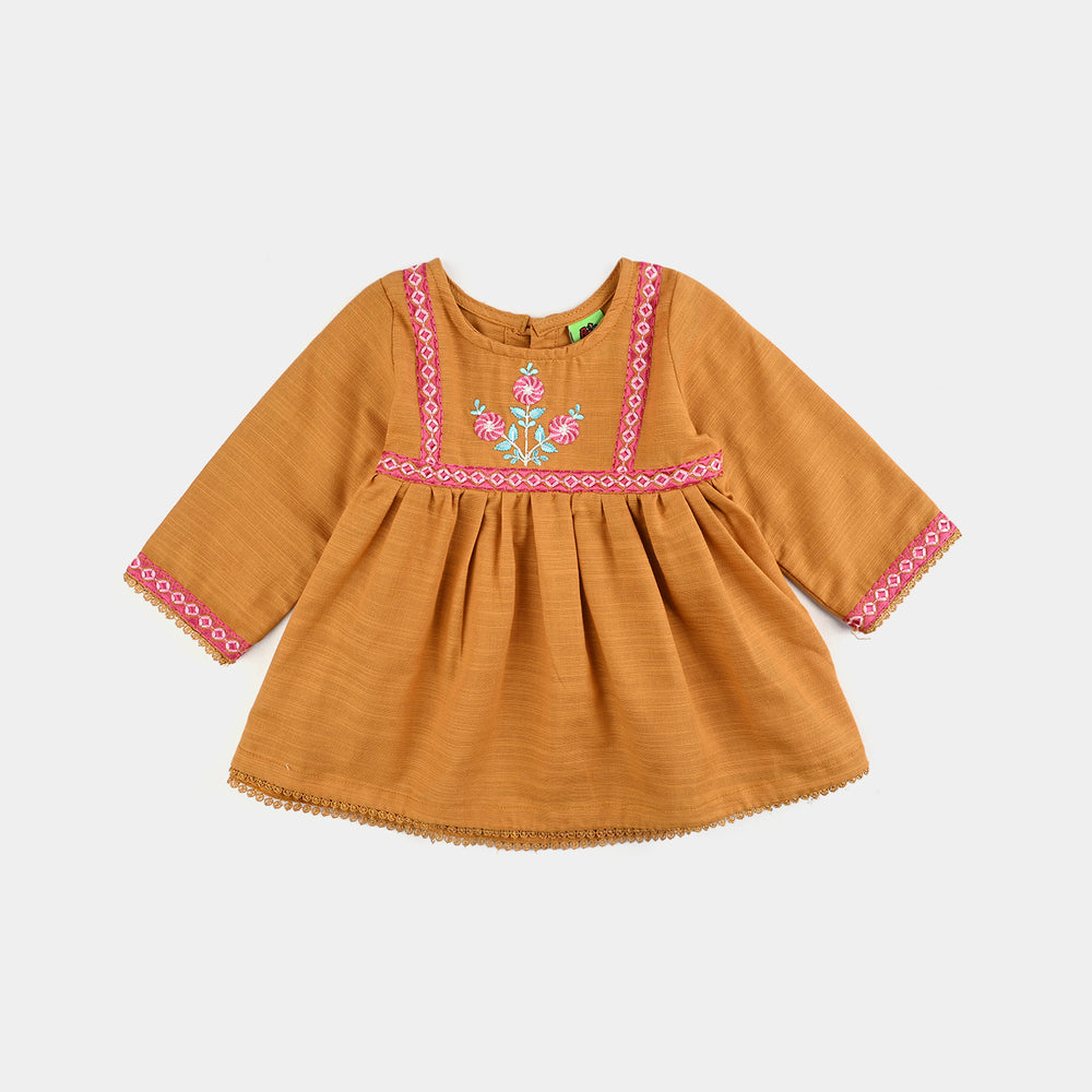Infant Girls Slub Jersey Embroidered 2Pcs Suit – Mustard