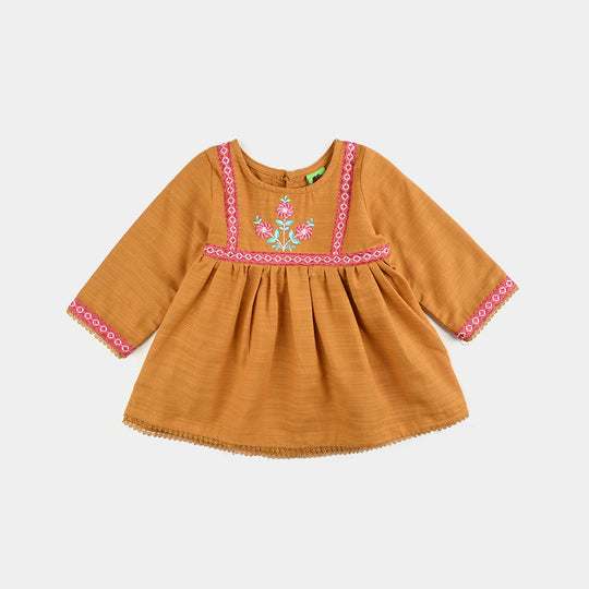 Infant Girls Slub Jersey Embroidered 2Pcs Suit – Mustard