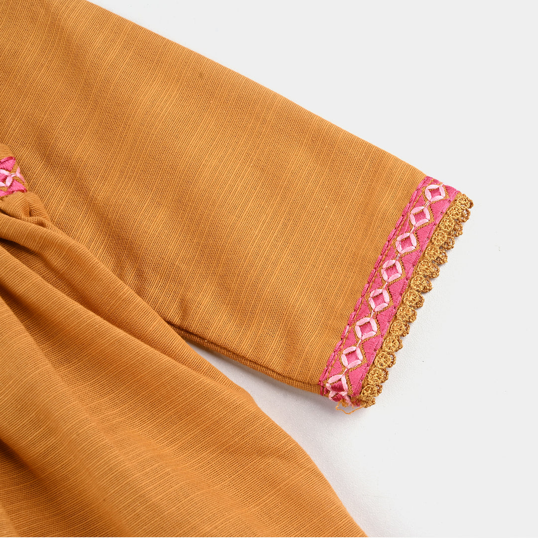 Infant Girls Slub Jersey Embroidered 2Pcs Suit – Mustard