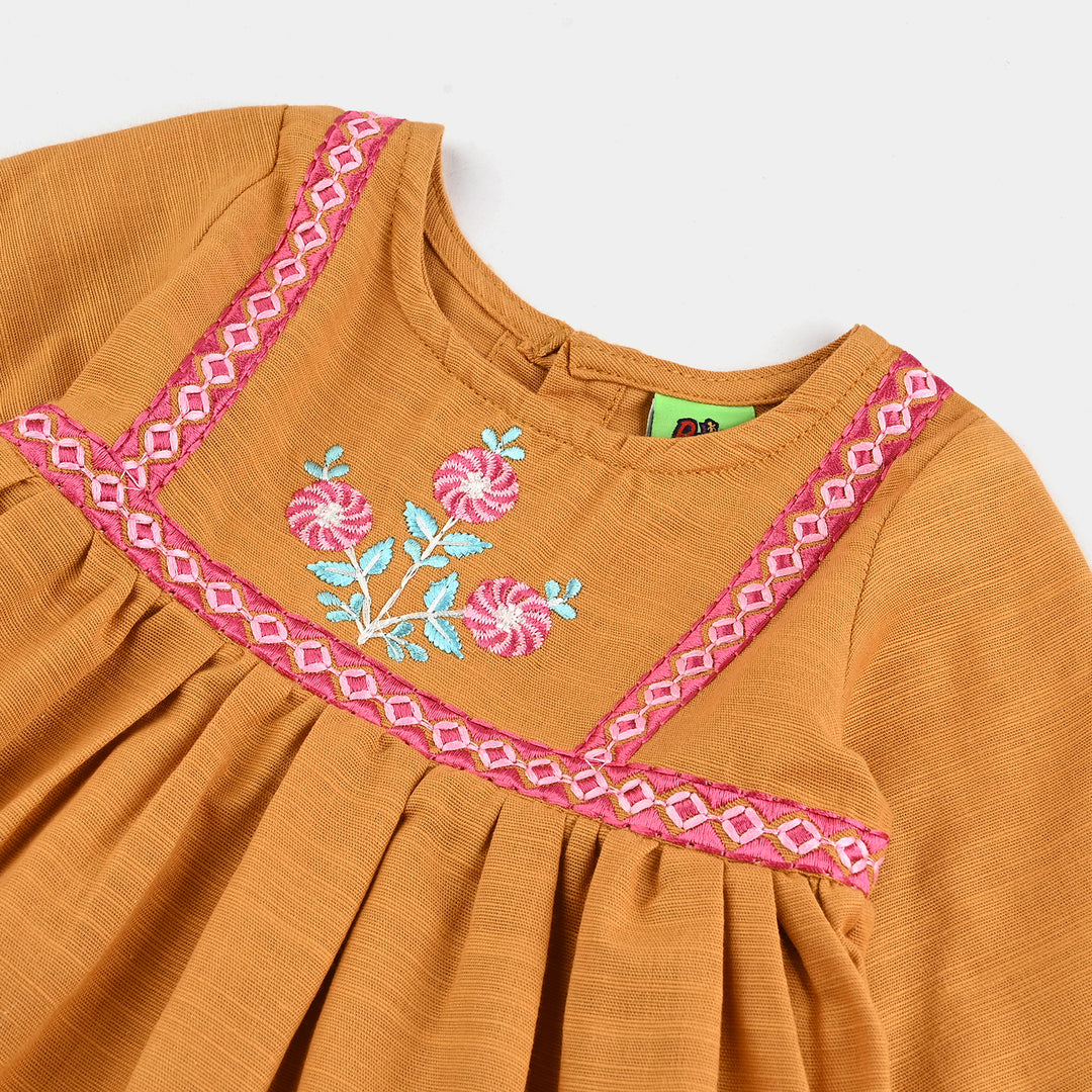 Infant Girls Slub Jersey Embroidered 2Pcs Suit – Mustard