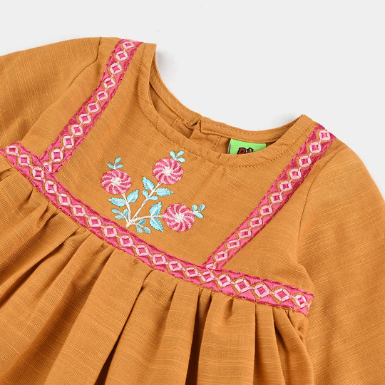 Infant Girls Slub Jersey Embroidered 2Pcs Suit – Mustard