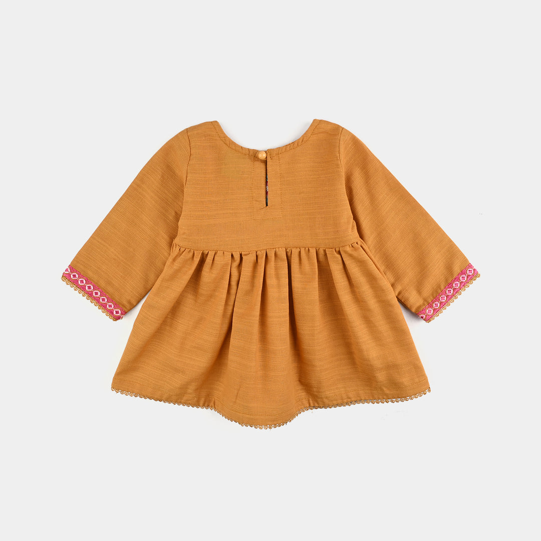 Infant Girls Slub Jersey Embroidered 2Pcs Suit – Mustard
