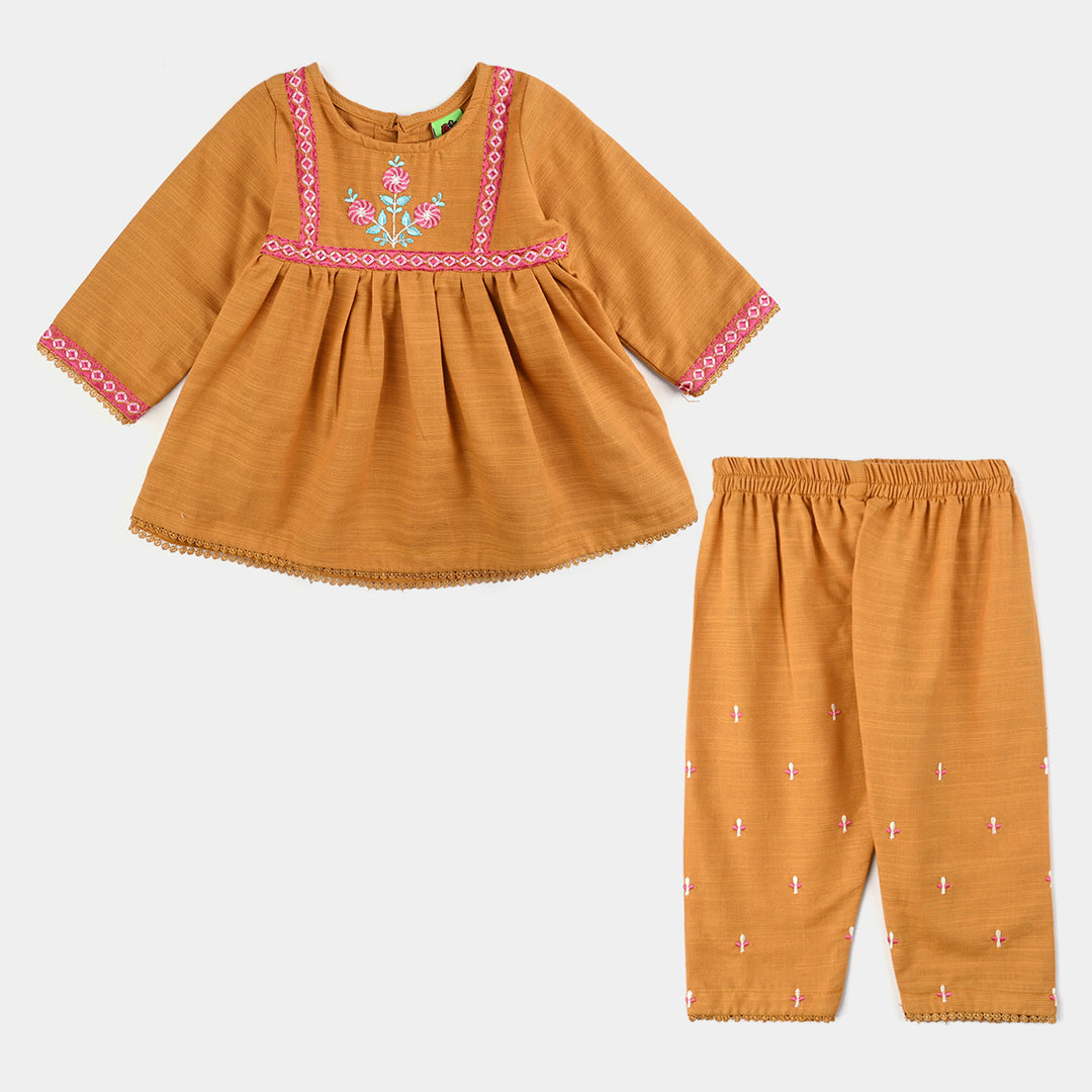 Infant Girls Slub Jersey Embroidered 2Pcs Suit – Mustard