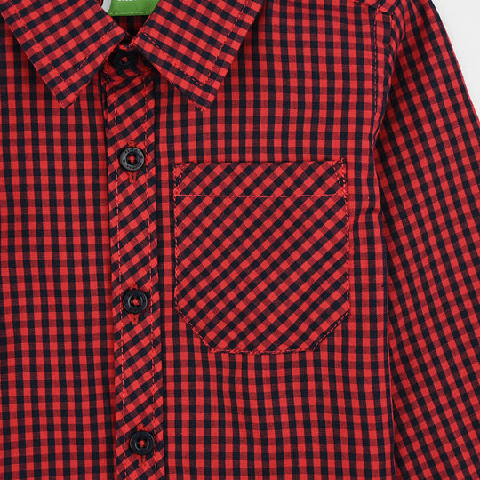 Infant Boys Yarn Dyed Shirt - Red