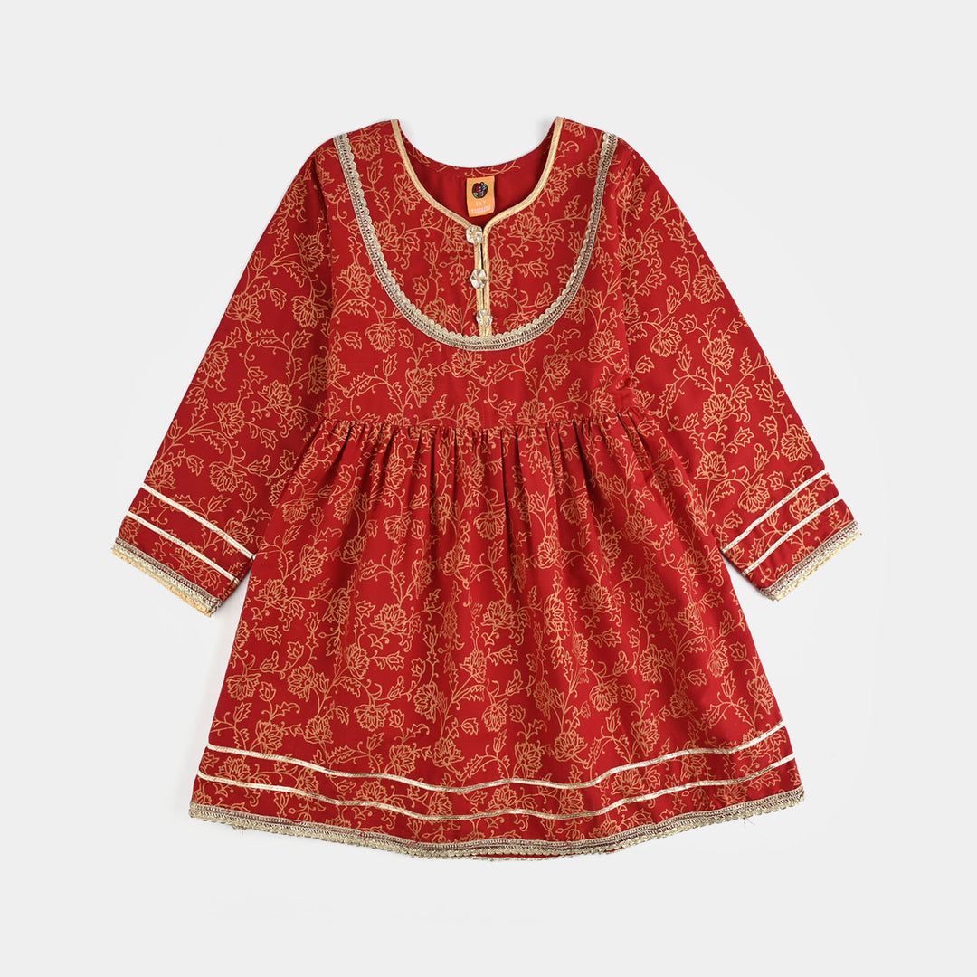 Girls Raw Silk 4PCs - Red