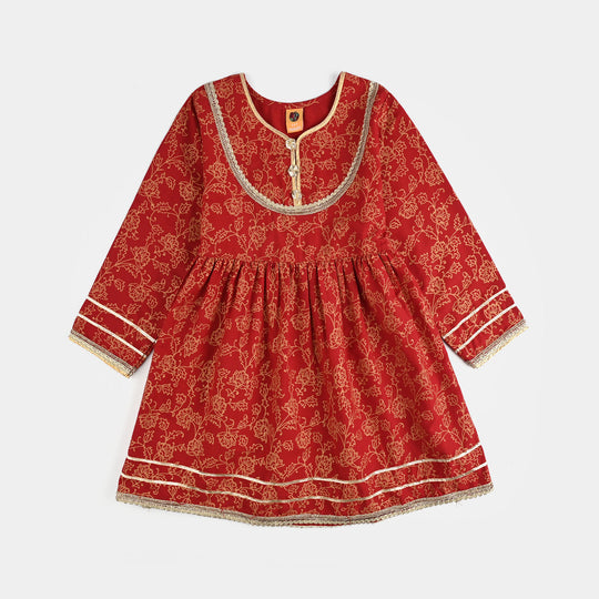 Girls Raw Silk 4PCs - Red