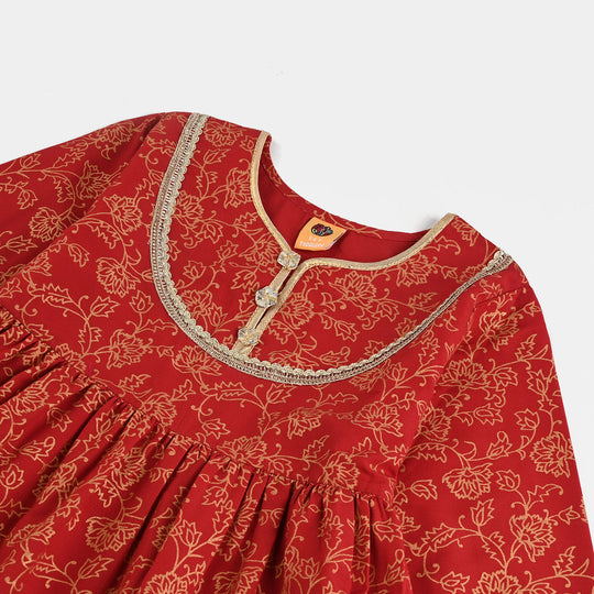 Girls Raw Silk 4PCs - Red