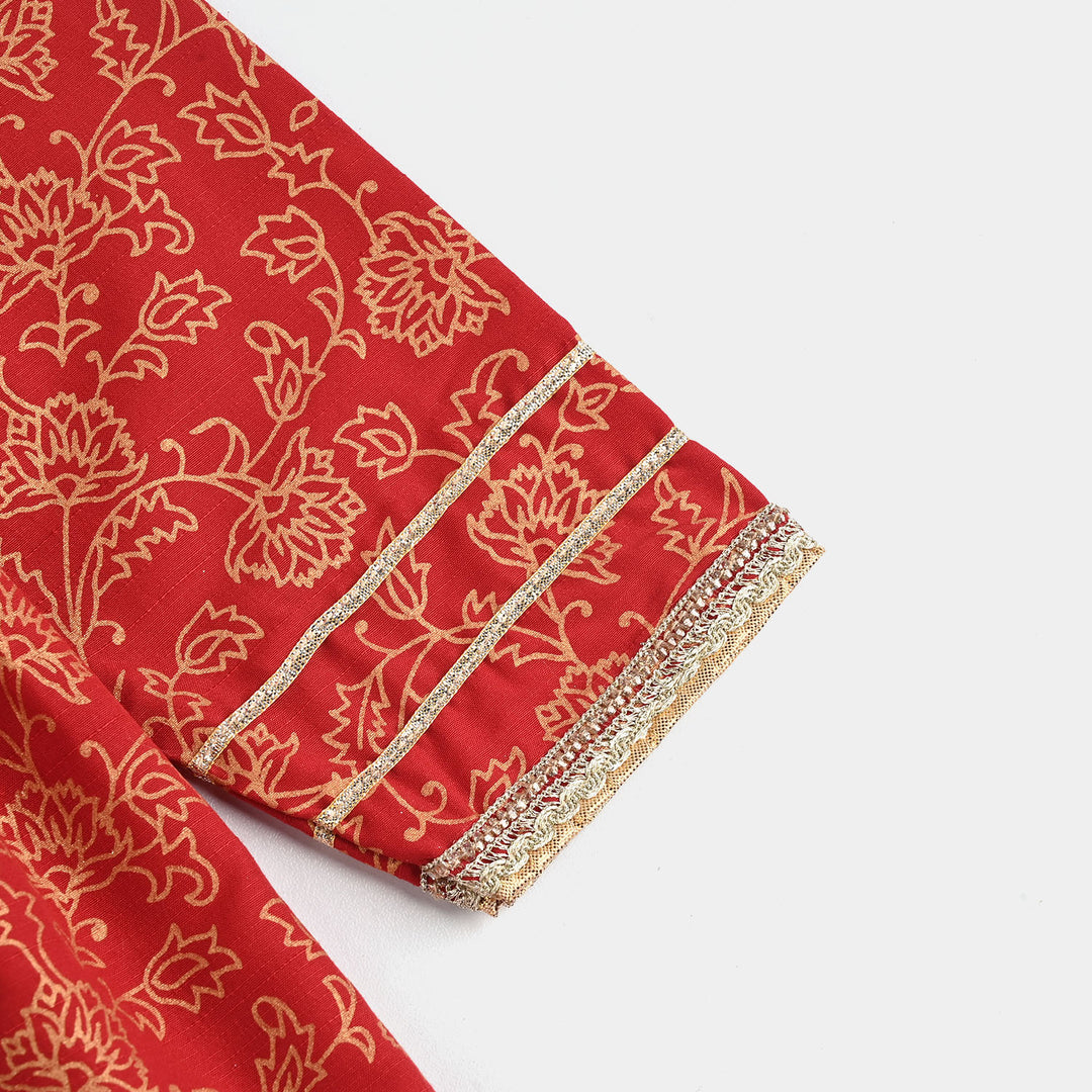 Girls Raw Silk 4PCs - Red