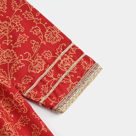 Girls Raw Silk 4PCs - Red