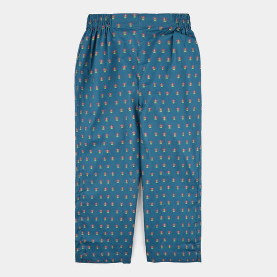 Girls Cotton Printed Culotte Tribe-BLUE