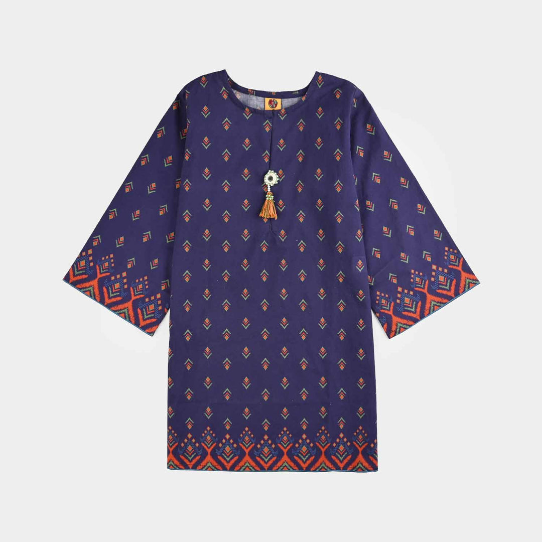 Girls Cotton Printed Kurti Ikat - Purple