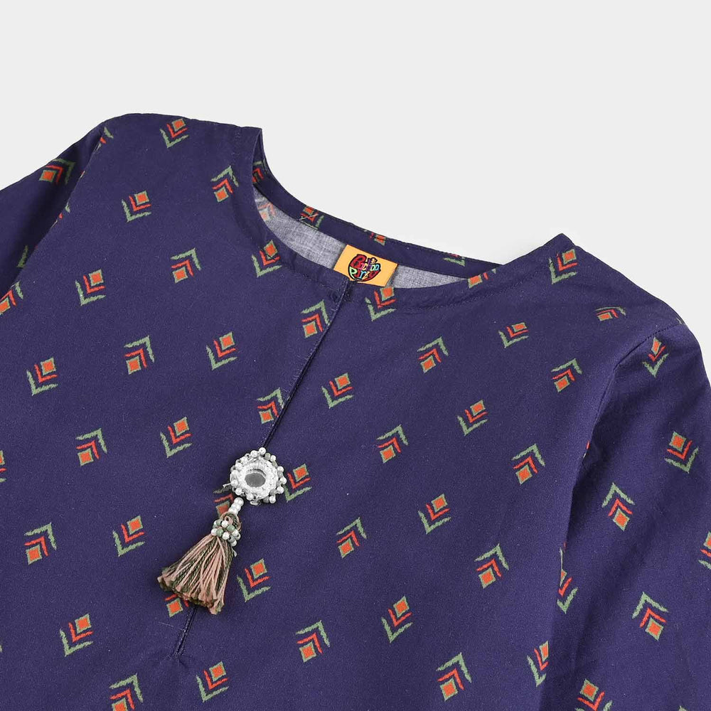 Girls Cotton Printed Kurti Ikat - Purple