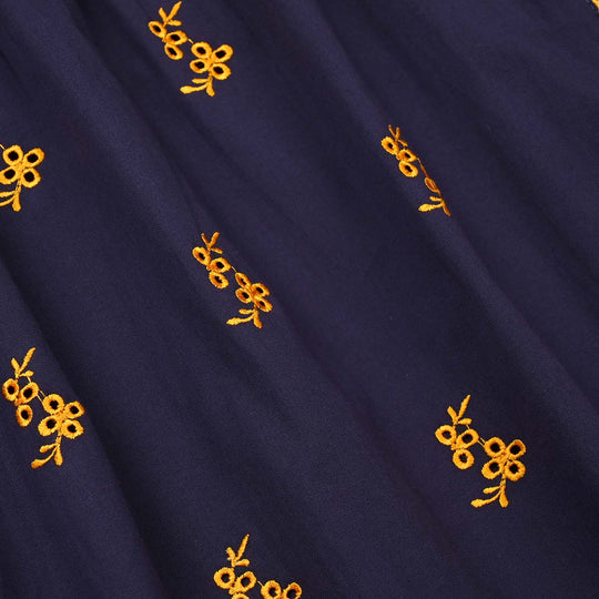 Girls Cotton Embroidered Kurti  - Navy Blue