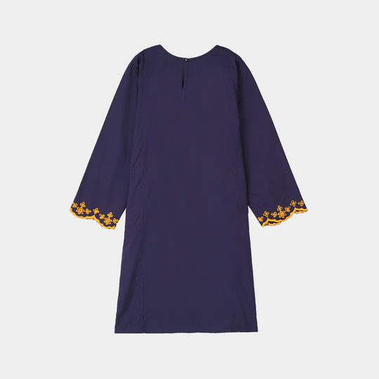 Girls Cotton Embroidered Kurti  - Navy Blue