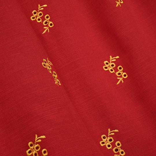 Girls Raw Silk Embroidered Kurti - Maroon
