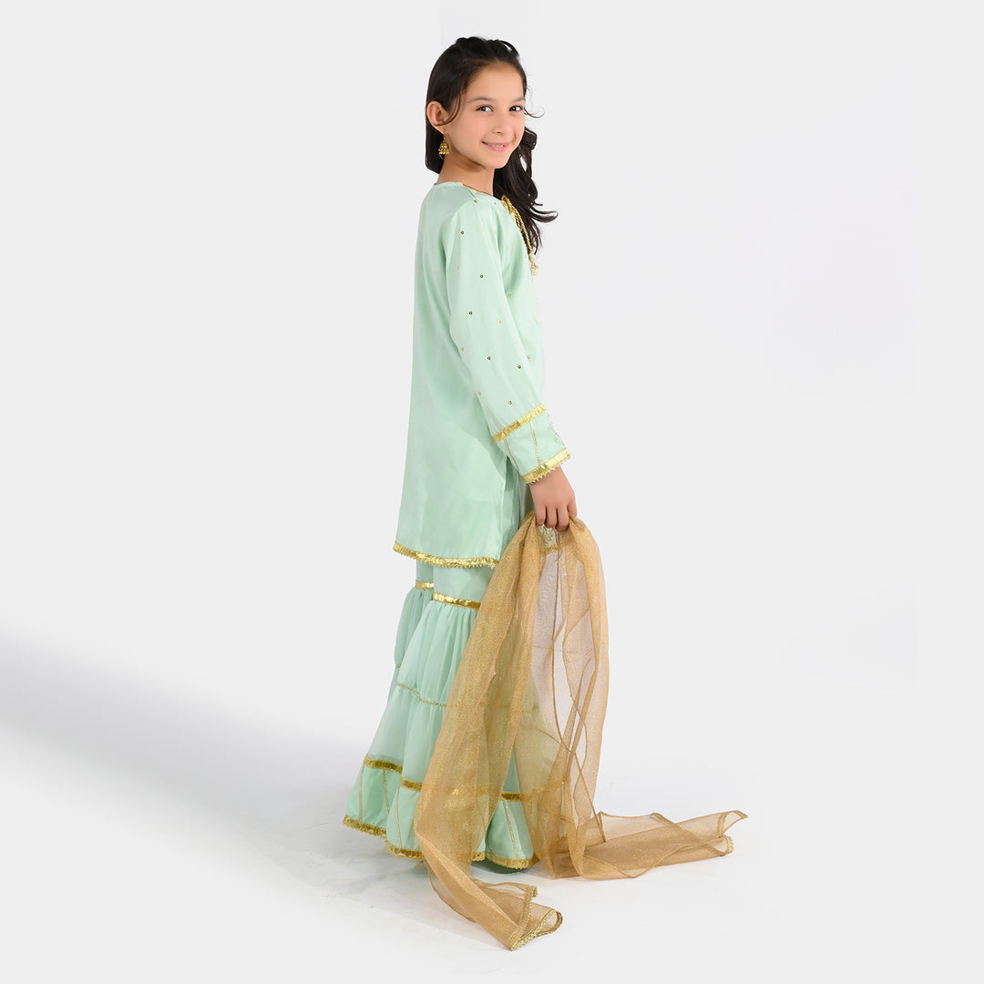 Girls Raw Silk 3-Piece Set (Chaman) - Mint Green