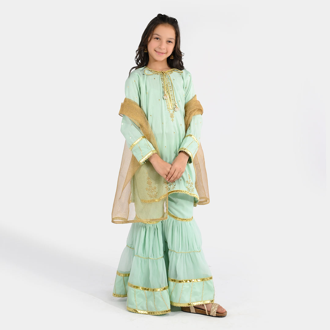 Girls Raw Silk 3-Piece Set (Chaman) - Mint Green