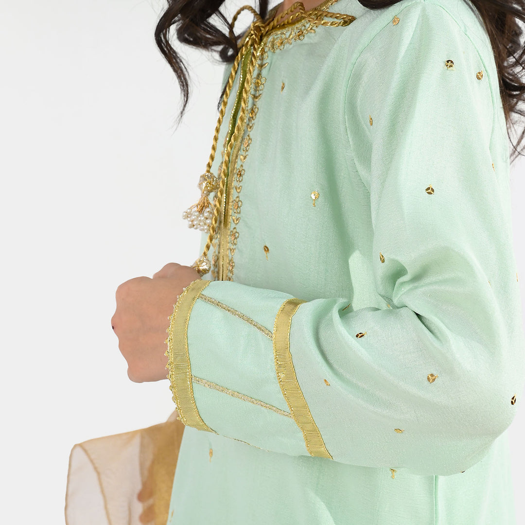 Girls Raw Silk 3-Piece Set (Chaman) - Mint Green