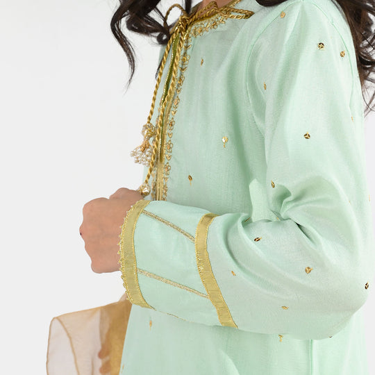 Girls Raw Silk 3-Piece Set (Chaman) - Mint Green