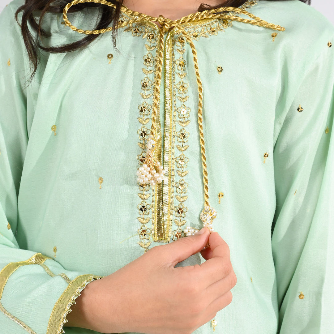 Girls Raw Silk 3-Piece Set (Chaman) - Mint Green