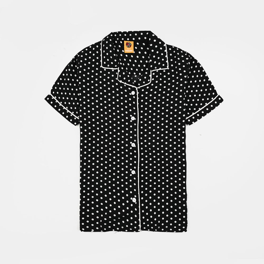 Girls Viscose Night Suit (Polka Dot) - Black