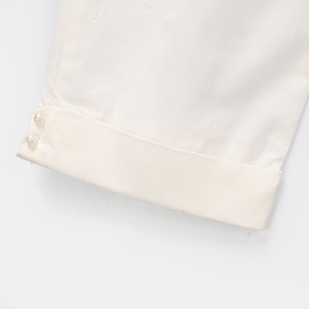 Girls Cotton Pants Cuff - White