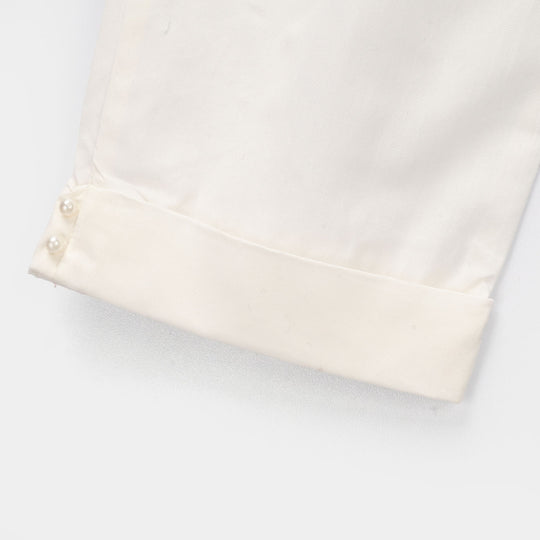 Girls Cotton Pants Cuff - White