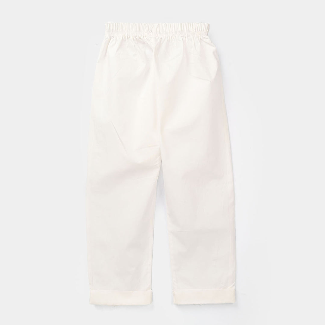Girls Cotton Pants Cuff - White