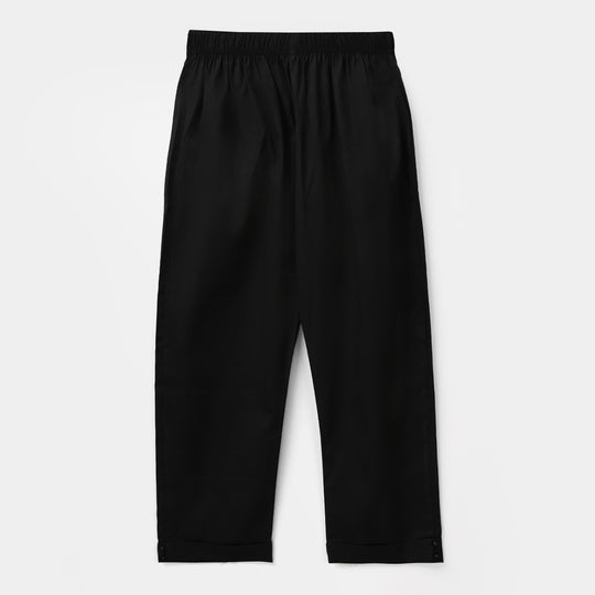 Girls Cotton Pants Cuff - Black